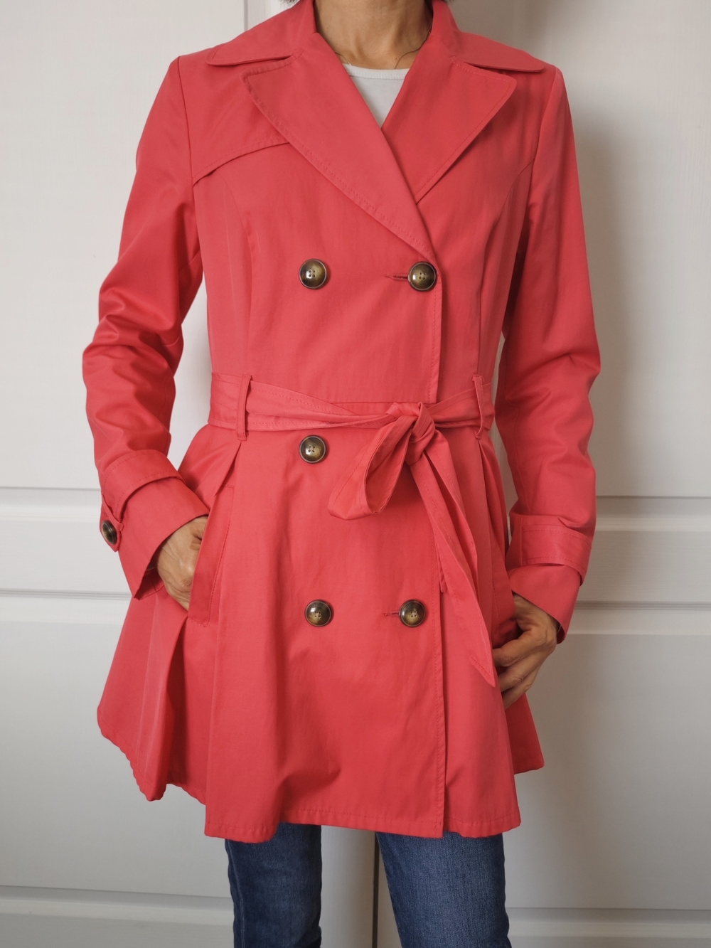 Women’s Double-Breasted Red Trench Coat